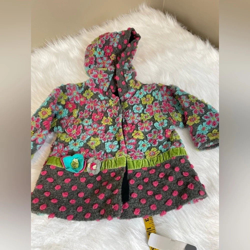 Corky & Company wool blend Floral Patterned hooded girls swing coat